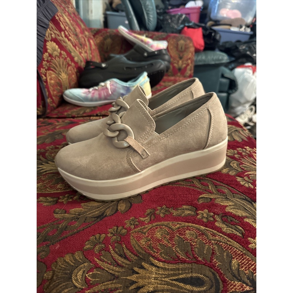Steve Madden Women's Makira Sz 8 Cream With Chain Chunky Platform Loafers Shoes